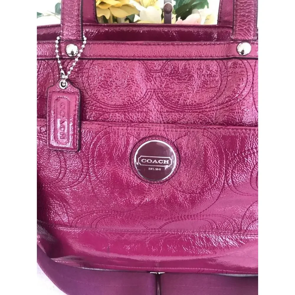 Coach F17940 Signature Fuchsia Baby Diaper Bag Tote Patent Leather (190